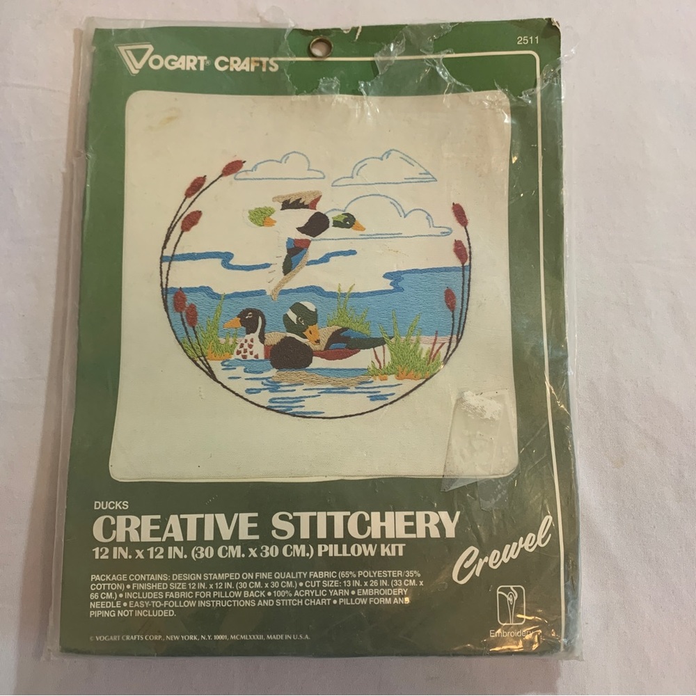 Creative Stitchery Vintage Crewel Ducks Pillow Set